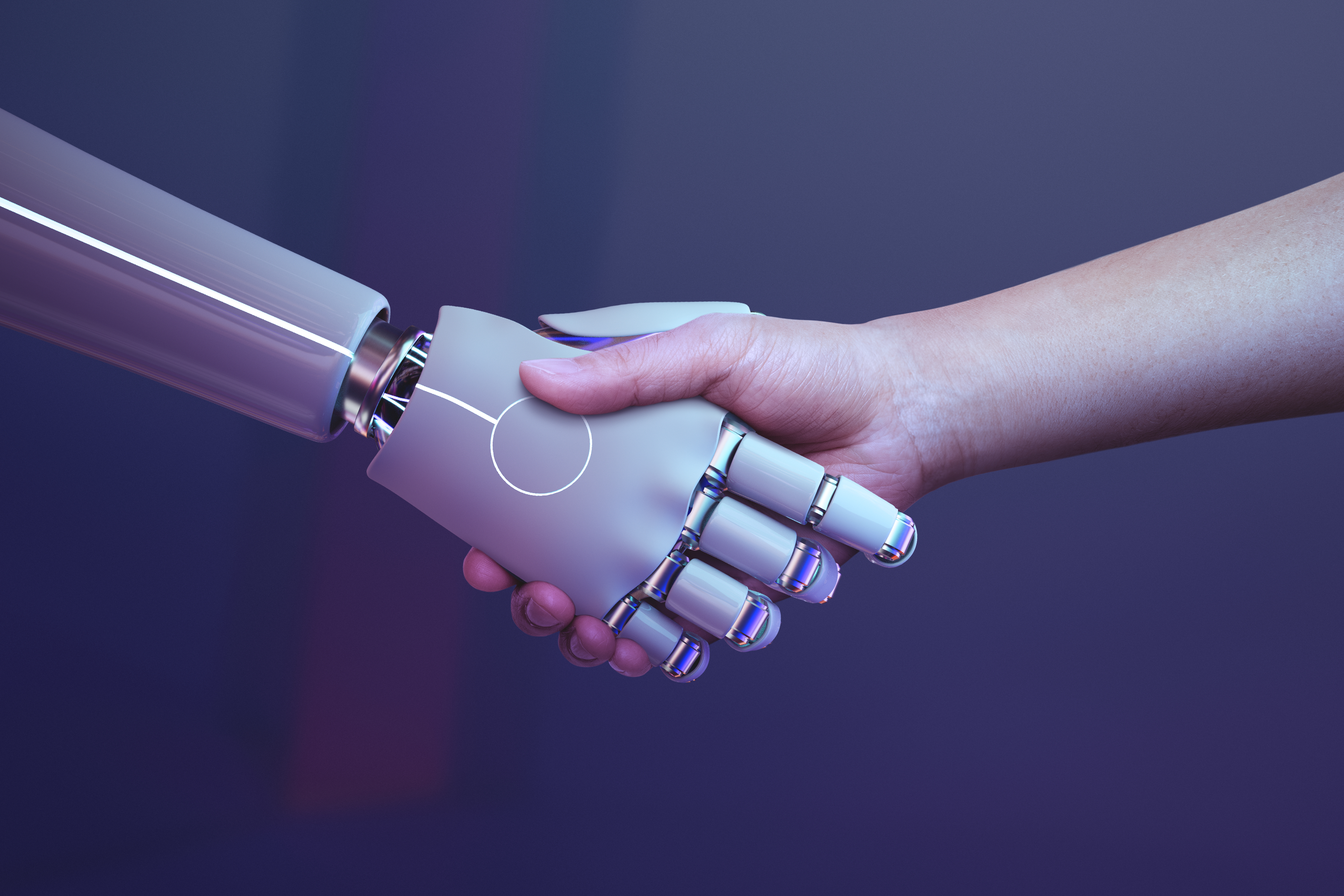 Illustration d'un serrage de main entre un humain et un robot